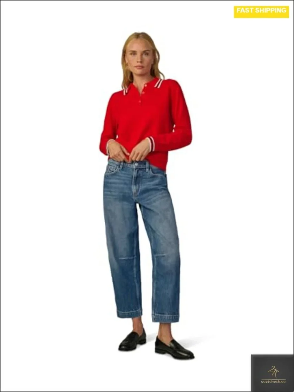Women's Cashmere Long Sleeve Polo Sweater, Lightweight Stretch Knit